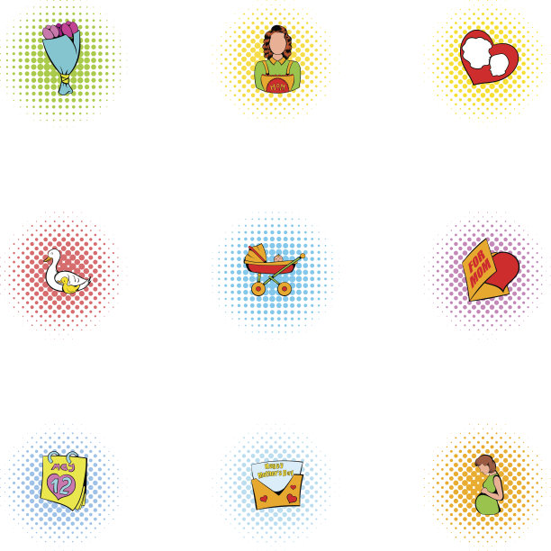 母亲节节日图标设置，波普艺术风格图片下载