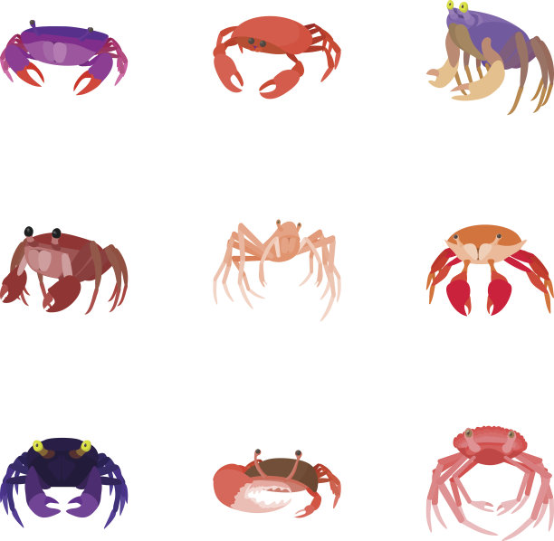 蟹类图标集，卡通风格图片下载