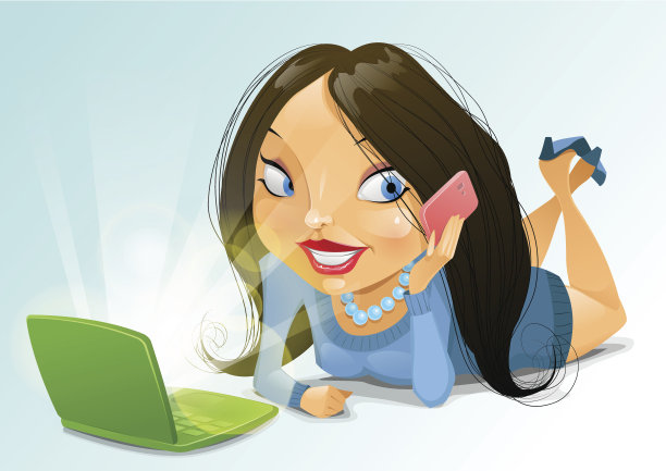 有手机和笔记本电脑的女孩图片下载