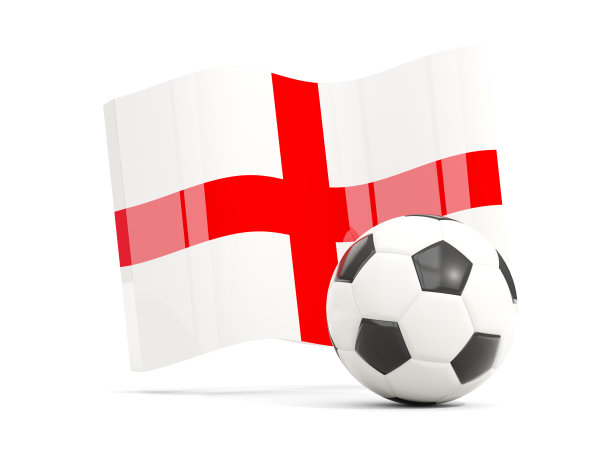 足球与飘扬的英格兰国旗隔离在白色图片下载