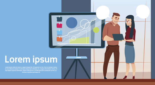 商业男人和女人与挂图研讨会培训会议头脑风暴演示财务图表素材图片