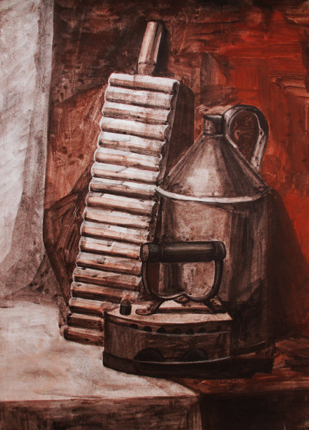 古董铁，静物，手绘水彩插图图片下载