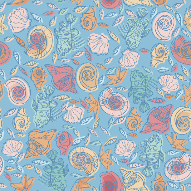海贝和鱼图案图片下载