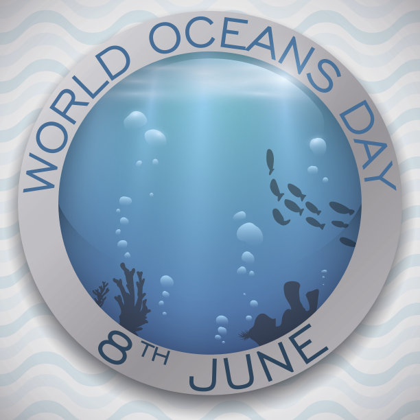 世界海洋日的海洋景观圆形按钮图片下载