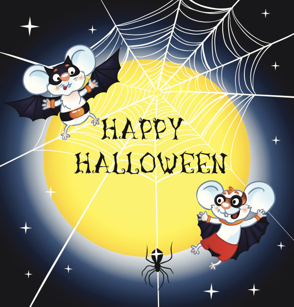 万圣节蝙蝠飞和蜘蛛网。图片下载