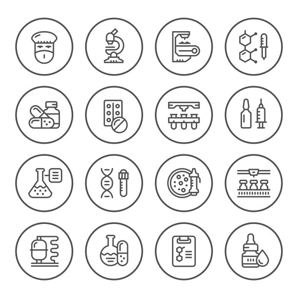 制药行业圆形线条图标集图片下载