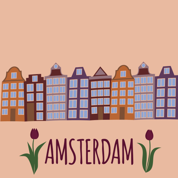 阿姆斯特丹城市平面艺术。旅游地标，荷兰建筑，荷兰住宅，欧洲建筑隔离集，图片下载