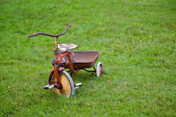 草地上的老式三轮车图片下载