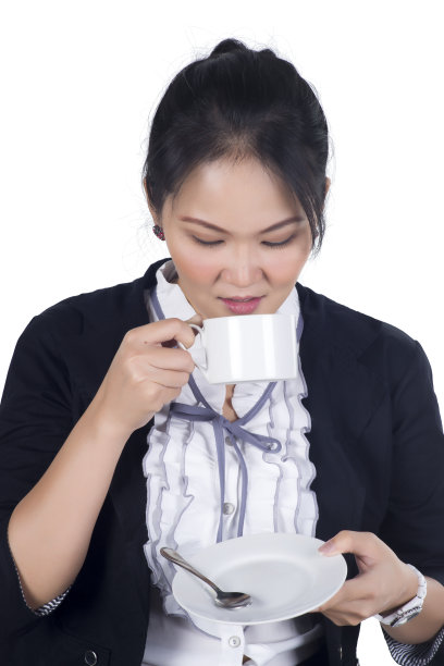 商业妇女的肖像拿着杯咖啡图片下载