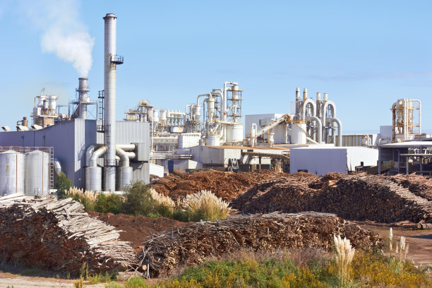 外景是一个大型孤立的经营造纸厂图片下载