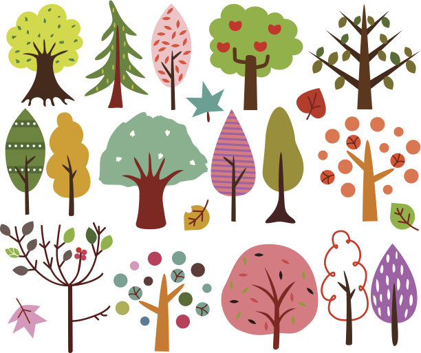 甜美的复古树(矢量图标)无缝的背景图片下载