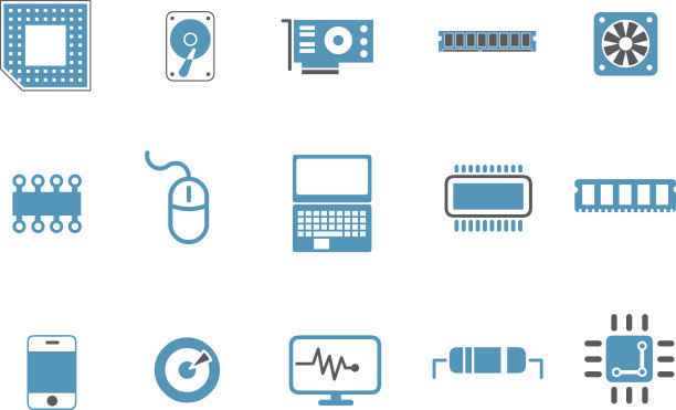 一套15蓝色和白色硬件图标图片下载