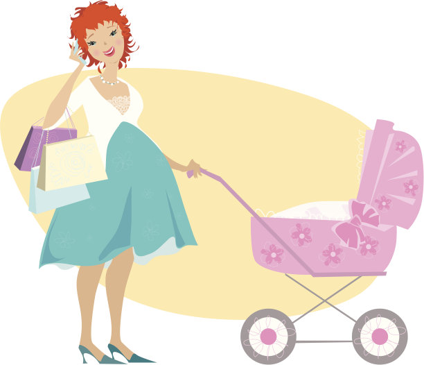 购物妈妈和婴儿车图片下载