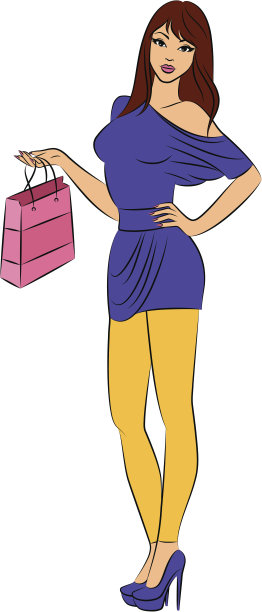 美丽的时尚购物女孩。向量图片下载