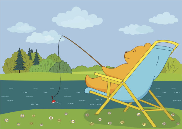 泰迪熊在森林河钓鱼图片下载