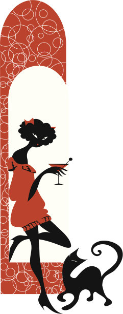 女孩，猫和一杯马提尼图片下载