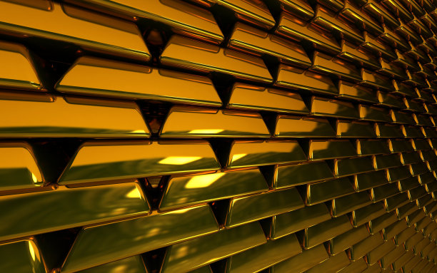 用金锭砌成的墙图片下载