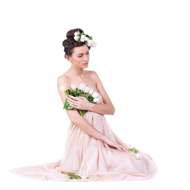 长着郁金香的漂亮姑娘图片下载