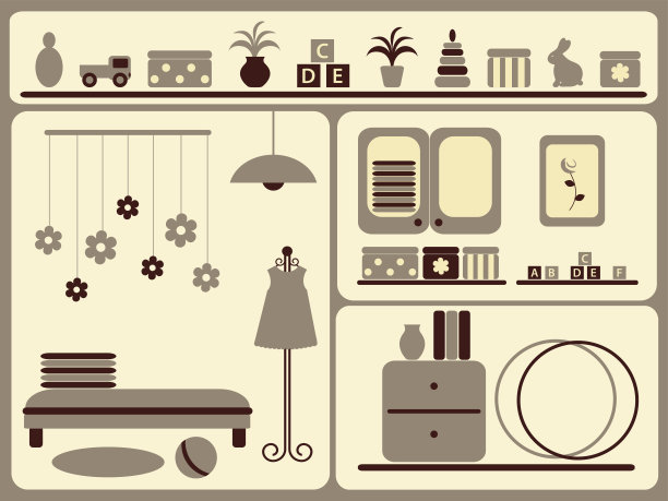 儿童房间内部和物品设置。图片下载