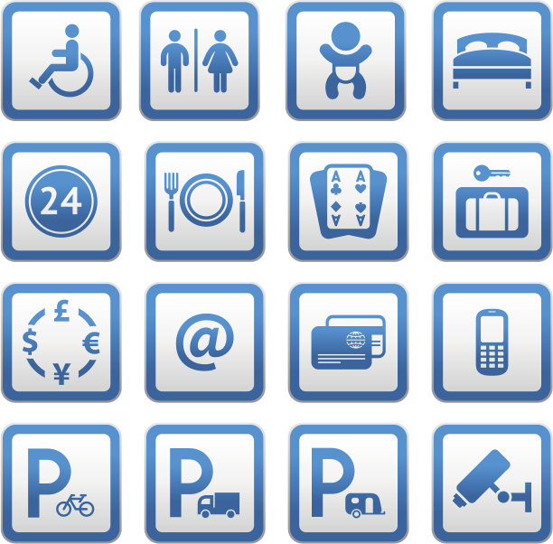 标牌上写着汽车旅馆服务。符号酒店设施。图片下载