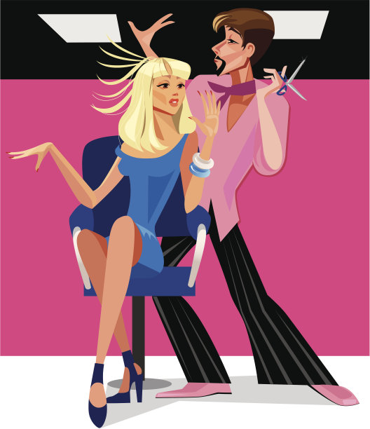 一个女人和她的发型师在美容院里图片下载