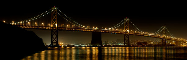 大全景，旧金山海湾大桥西部跨度，夜晚图片下载