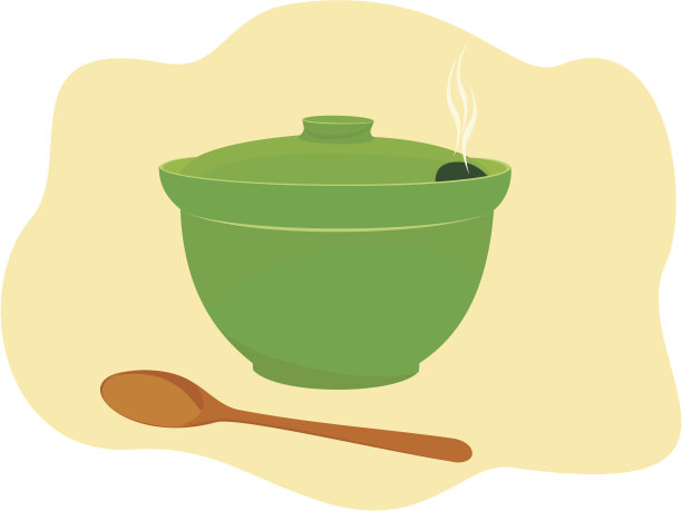 热汤和木勺盖碗图片下载