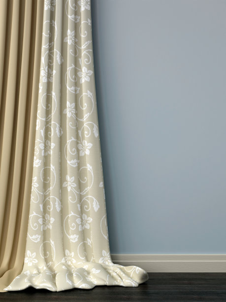 带窗帘的蓝色墙图片下载