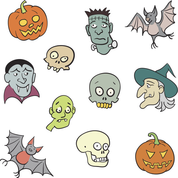 多彩的万圣节人物设置。图片下载