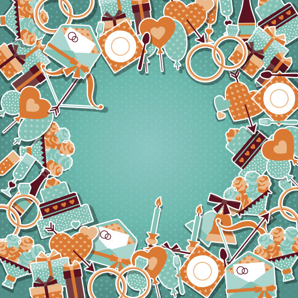 复古风格贴纸婚礼请帖。图片下载