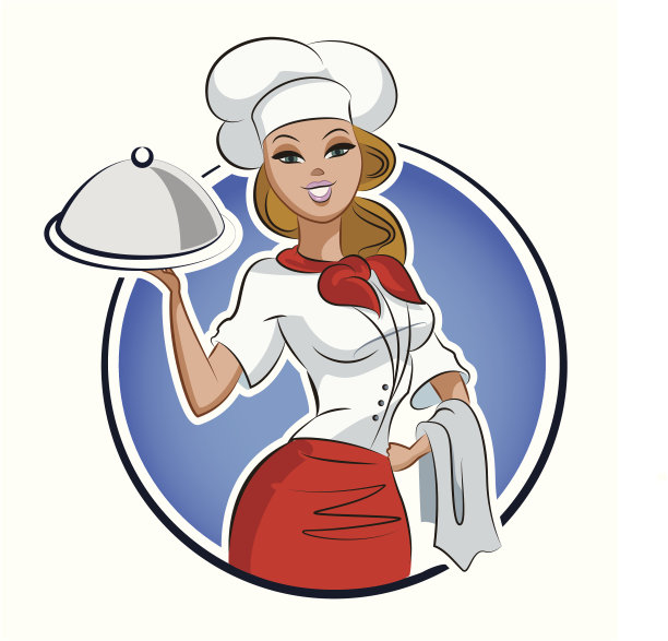 卡通女厨师拿着一个圆顶盘子图片下载