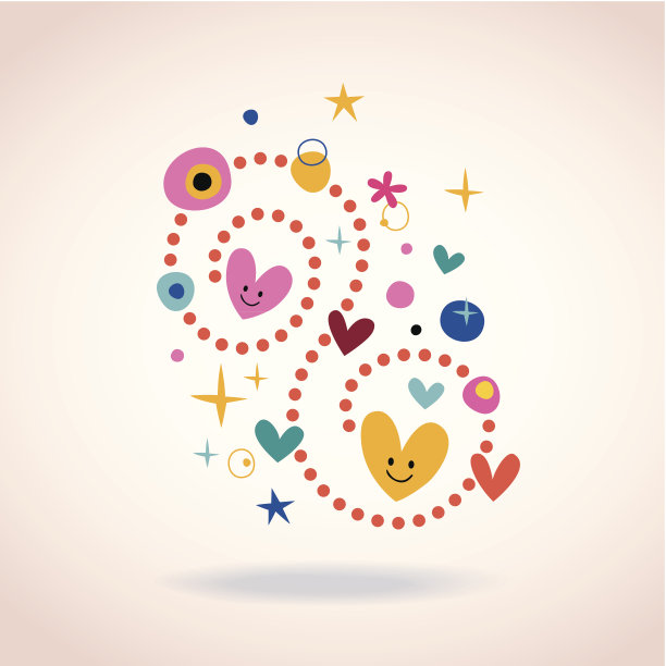 复古抽象艺术插图与可爱的心图片下载