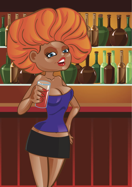 吧台前的红发女孩图片下载