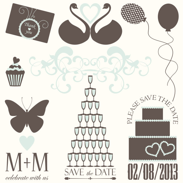 Vector婚纱装饰元素集合图片下载