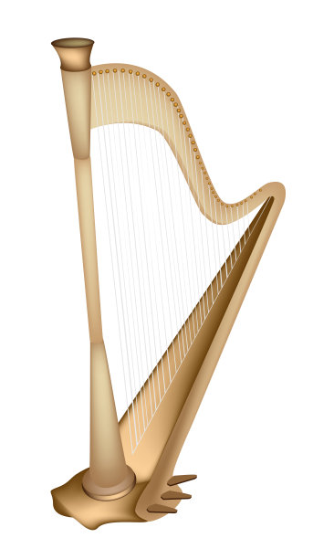 美丽的金色竖琴在白色的背景图片下载