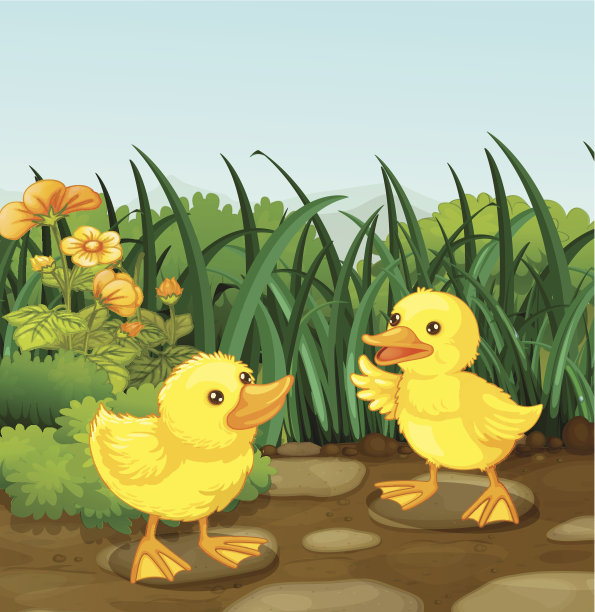 两只小鸭子在花园里图片下载