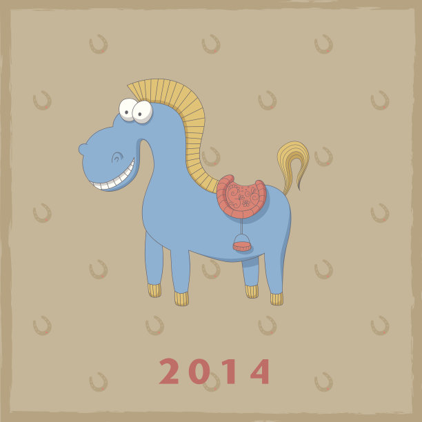 新年复古卡与有趣的卡通马图片下载