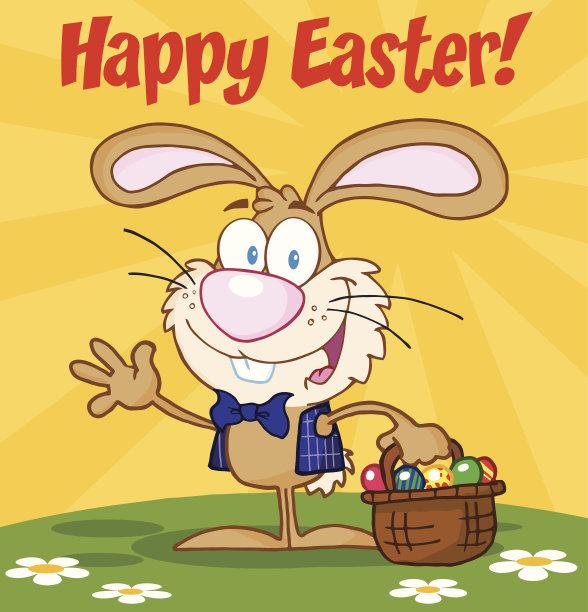 友好的兔子拿着一个篮子的背景和文字图片下载