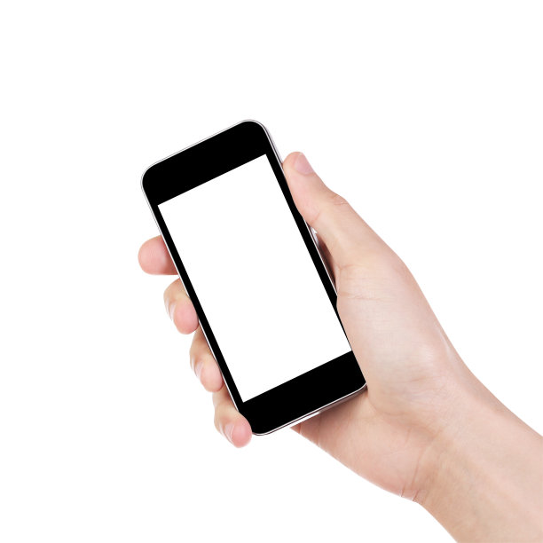 手持黑色手机孤立在白色背景，剪辑路径图片下载