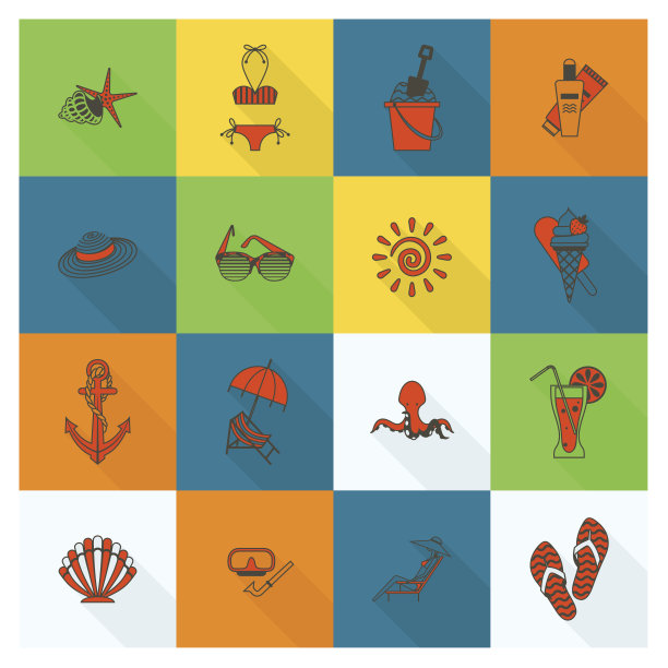 夏季和海滩简单的平面图标图片下载