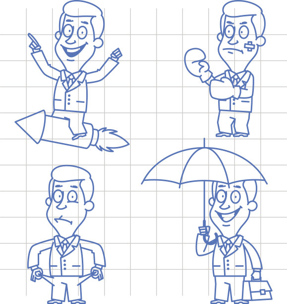 商人摆出各种姿势涂鸦图片下载