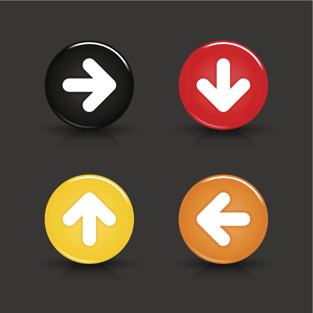 箭头标志圆形图标光滑黑红色黄橙色按钮图片下载