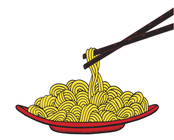 手绘涂鸦盘中面条插画素材图片