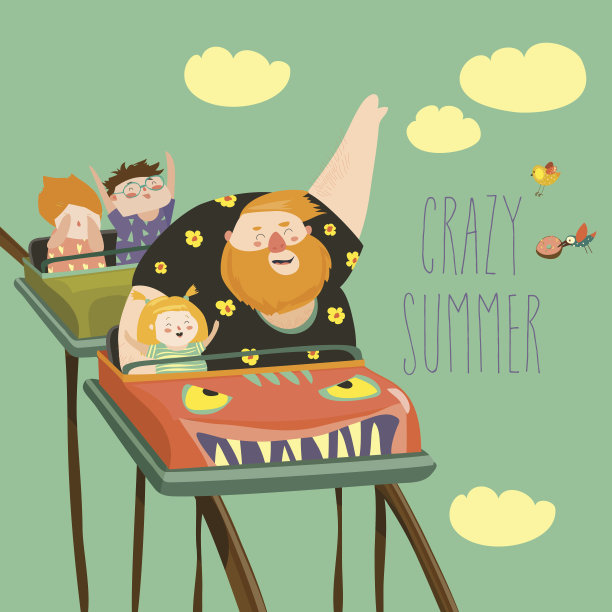 爸爸和孩子们在游乐园玩过山车图片下载