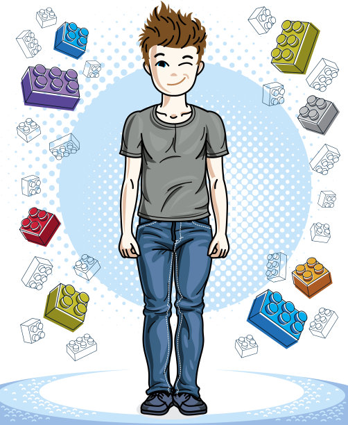 可爱的小男孩站在时尚的休闲衣服。矢量插图。童年生活剪辑艺术。图片下载