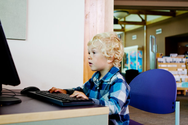 小男孩在电脑前图片下载