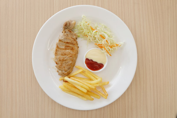 白盘子里的猪排图片下载