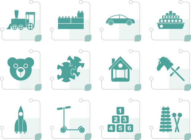 程式化的不同种类的玩具图标图片下载