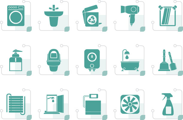 风格化的浴室和厕所物品和图标图片下载