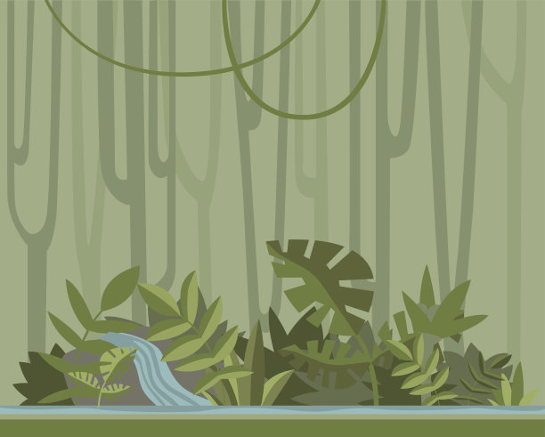 绿色丛林森林背景，矢量插图。图片下载